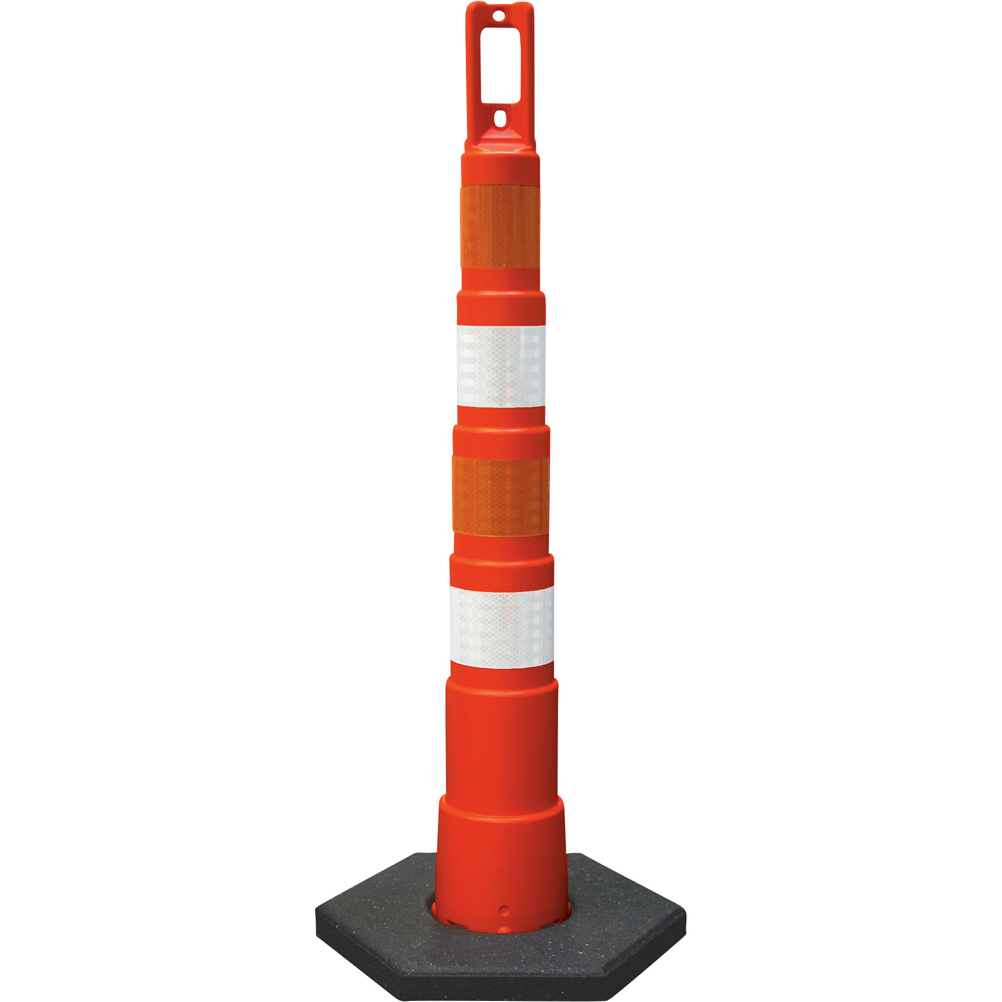Plasticade Navicade Slim Channelizer Traffic Post with 16-Lb. Base, Orange, 49 1/2in.H x 4in.D x  20 1/4in.W, Model# 650R1-O-4-DG-A-RB16
